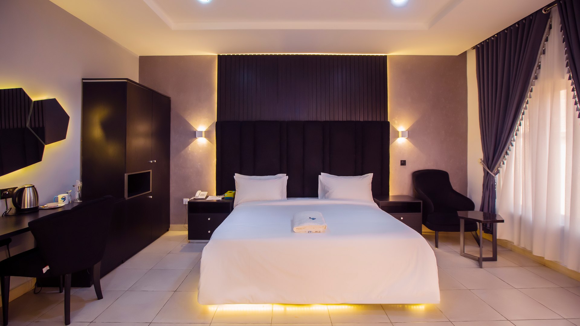 Royal Suite spacious living area with city views